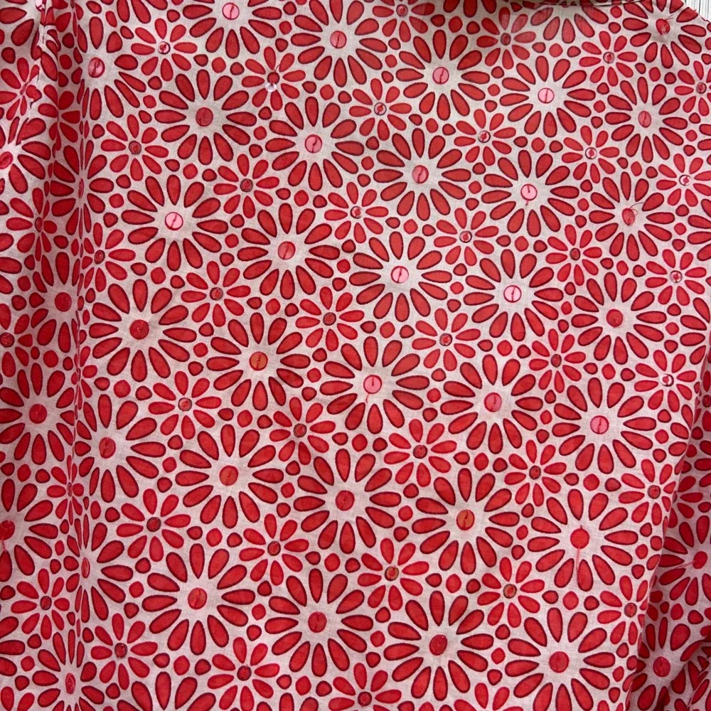 Tory Burch Red White Floral Sequin Cotton Blouse Top 20091121 Womens 10